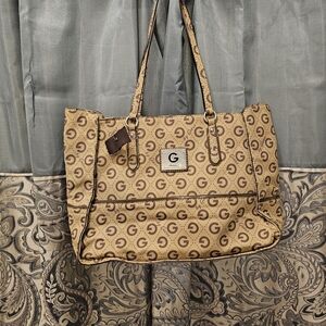 Guess Tan Monogram Tote Bag